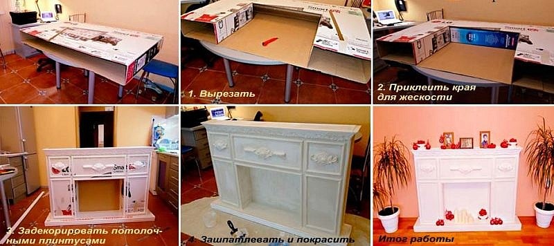 Șemineu decorativ din cutii de carton